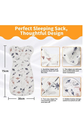 قطعتان من لفافة قماط الاطفال، بطانية لف لحديثي الولادة، من 0 6 اشهر، كيس نوم قطني جيد التهوية مع اجنحة قابلة للتعديل للاولاد والبنات الرضع، ابيض - view 2