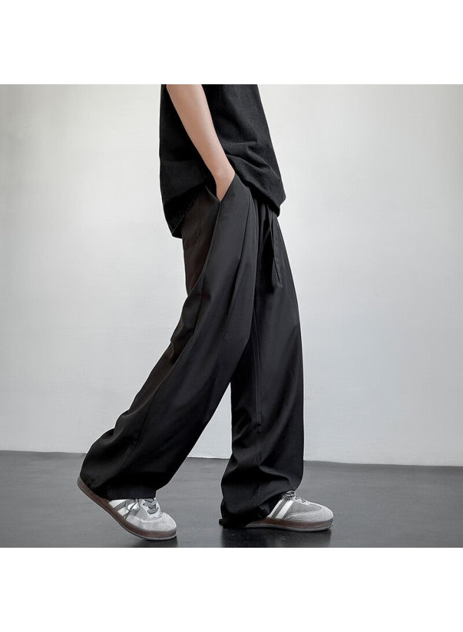 Poum Men's Straight-leg Suit Pants Autumn Winter Loose High-quality Draped Business Wide-leg Trousers 6033 Black 3XL - Image 3