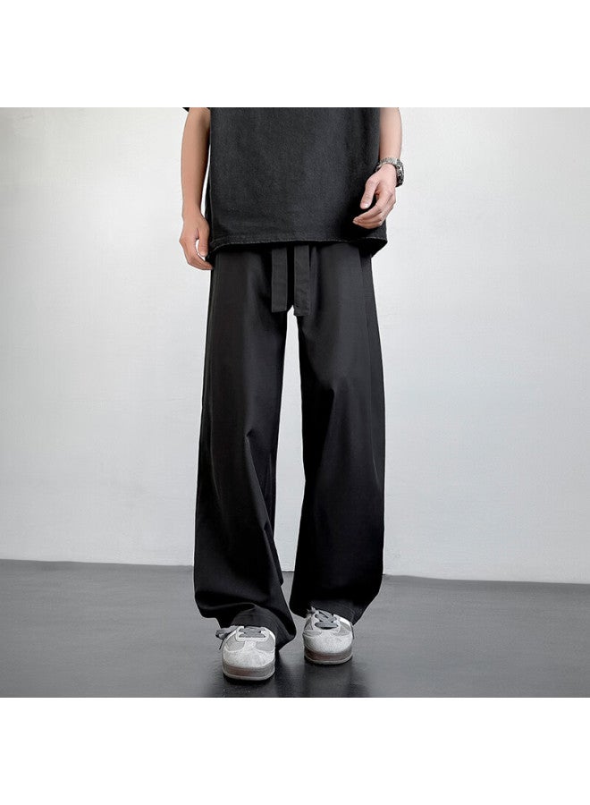 Poum Men's Straight-leg Suit Pants Autumn Winter Loose High-quality Draped Business Wide-leg Trousers 6033 Black 3XL - Image 1