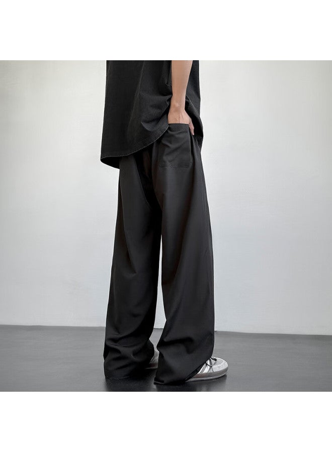 Poum Men's Straight-leg Suit Pants Autumn Winter Loose High-quality Draped Business Wide-leg Trousers 6033 Black 3XL - Image 2