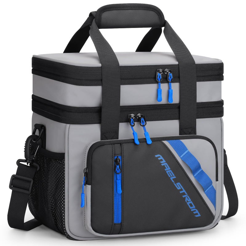Maelstrom Lunch Box, 20L Insulated Lunch Bag for Men Women, Expandable Double Deck Leakproof Cooler Bag with 6 Pockets, Reusable Lunch Tote Bag for Work, Picnic, Travel, Grey - Image 1