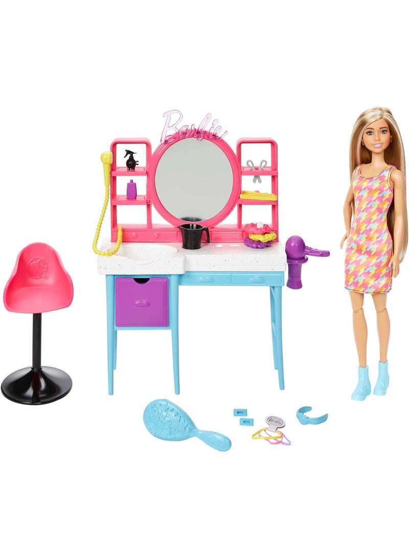 Barbie Doll and Hair Salon Playset, Color-Change Hair - Image 1