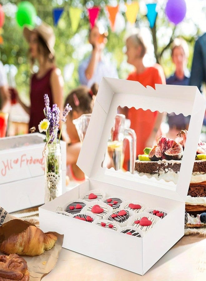 علب مخبوزات بيسوما 50 عبوة بنافذة، علب بسكويت 12 بوصة × 8 بوصة × 2.5 بوصة، علب حلويات ذاتية الفتح للفطائر والكعك والدونات والفراولة المغطاة بالشوكولاتة والمعجنات (أبيض) - Image 4