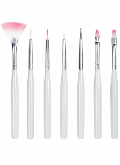 7 PCS Nail Art Brush Pen, UV Gel Builder Brush Acrylic Liner Brushes Nail Design Painting Brush (White)
