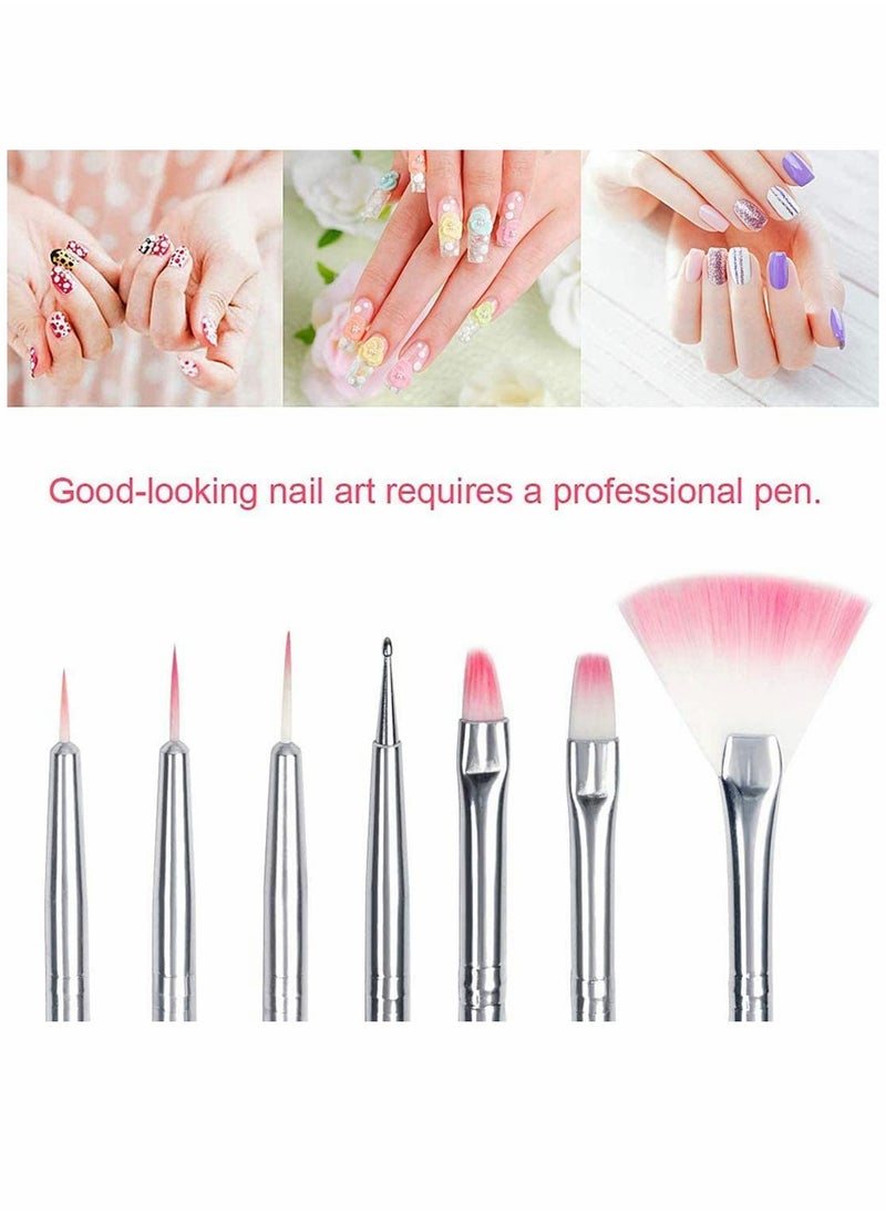 SYOSI - 7 PCS Nail Art Brush Pen, UV Gel Builder Brush Acrylic Liner Brushes Nail Design Painting Brush (White) - Image 1