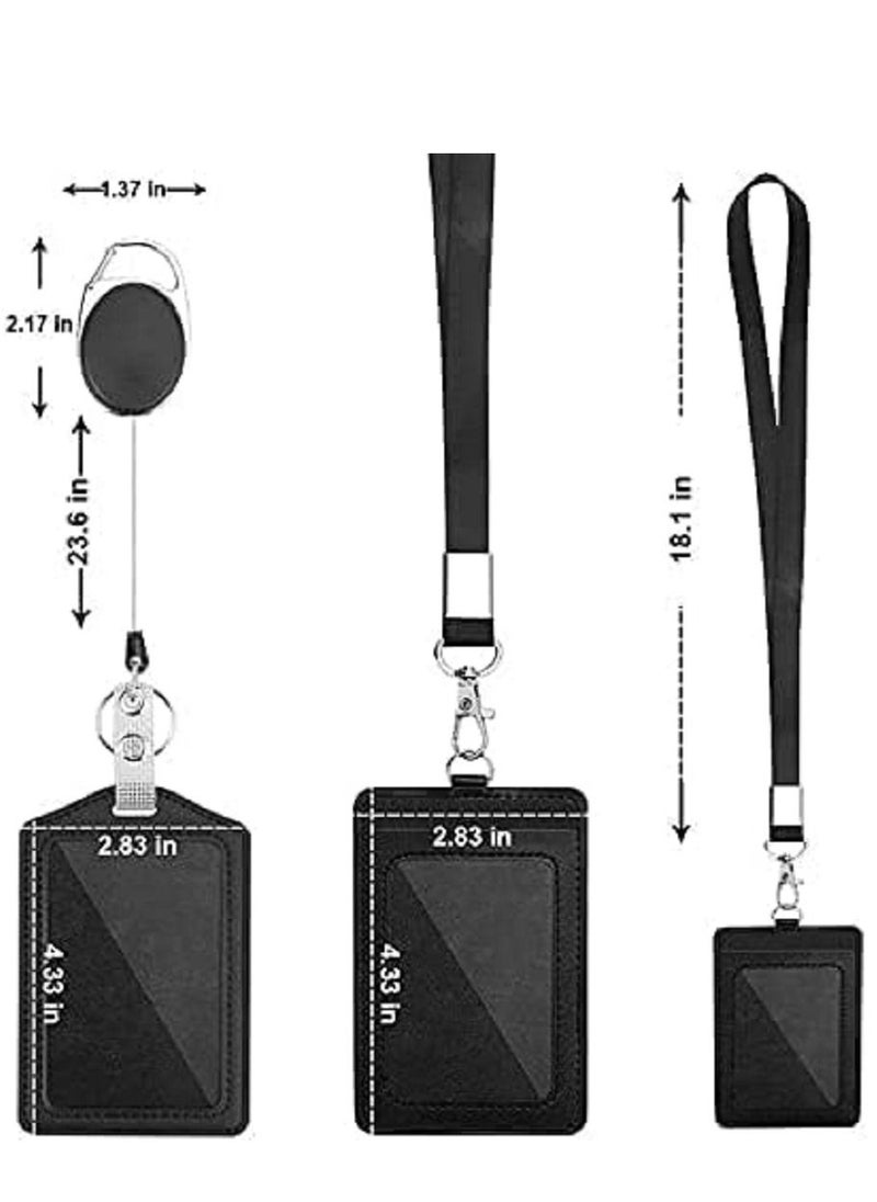 Generic 2 packs of badge clip, vertical PU leather ID badge clip, with 1 transparent ID window, removable neck strap and retractable badge reel ID card holder set  - Image 1