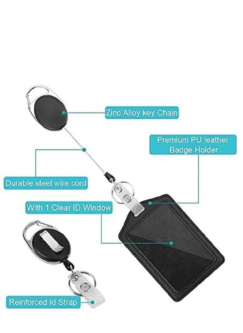 Generic 2 packs of badge clip, vertical PU leather ID badge clip, with 1 transparent ID window, removable neck strap and retractable badge reel ID card holder set  - Image 4