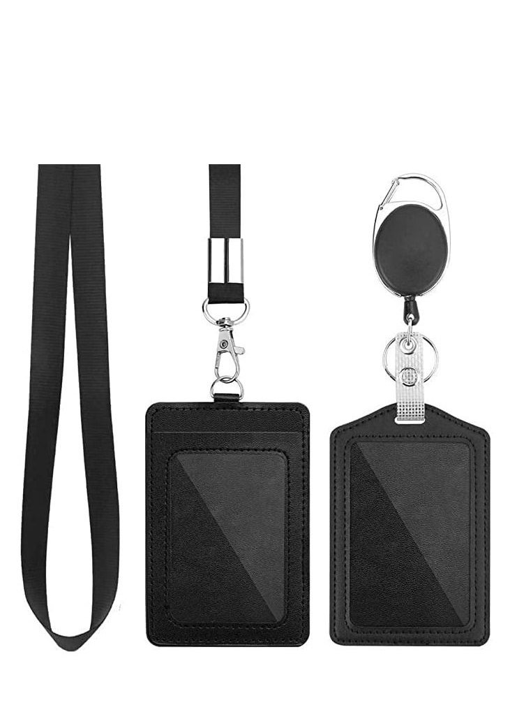 Generic 2 packs of badge clip, vertical PU leather ID badge clip, with 1 transparent ID window, removable neck strap and retractable badge reel ID card holder set  - Image 2