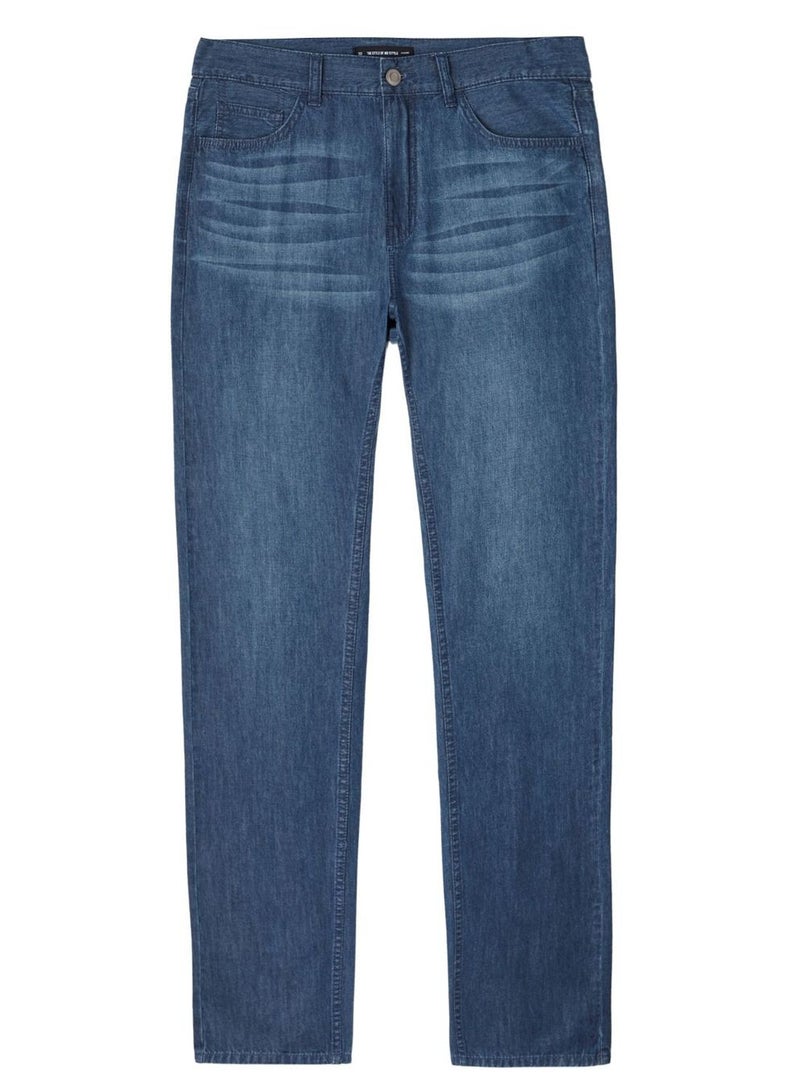 GIORDANO Men's Mid Rise Slim Fit Zipper Jeans - Image 1