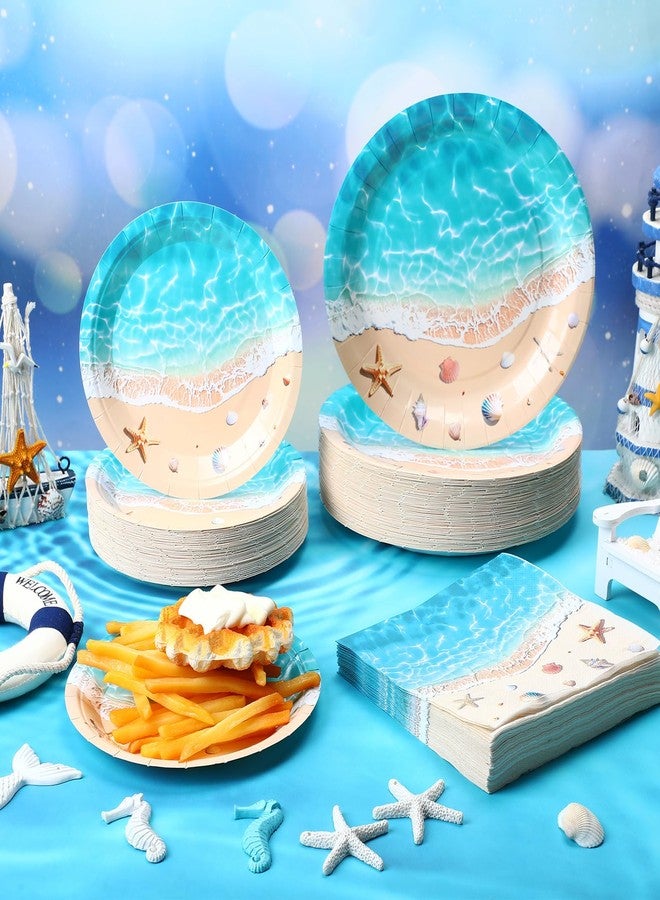 Potchen 180 Pcs Beach Party Plates and Napkins 7'' and 9'' Ocean Waves Theme Decorations Disposable Beach Party Supplies Tableware Set for Coastal Summer Hawaiian Holiday Birthday Serve 60 - Image 2
