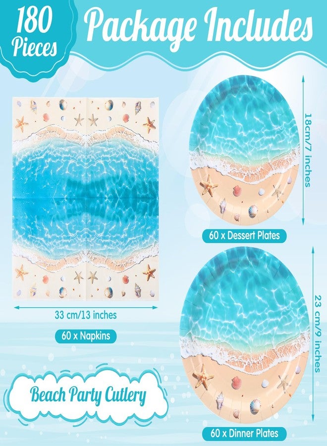 Potchen 180 Pcs Beach Party Plates and Napkins 7'' and 9'' Ocean Waves Theme Decorations Disposable Beach Party Supplies Tableware Set for Coastal Summer Hawaiian Holiday Birthday Serve 60 - Image 3