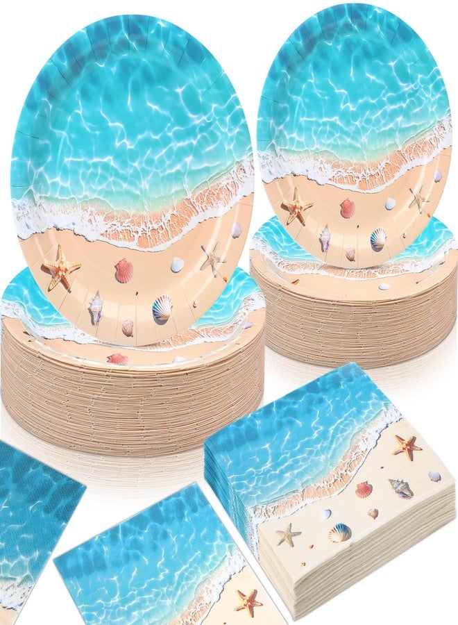 Potchen 180 Pcs Beach Party Plates and Napkins 7'' and 9'' Ocean Waves Theme Decorations Disposable Beach Party Supplies Tableware Set for Coastal Summer Hawaiian Holiday Birthday Serve 60 - Image 1