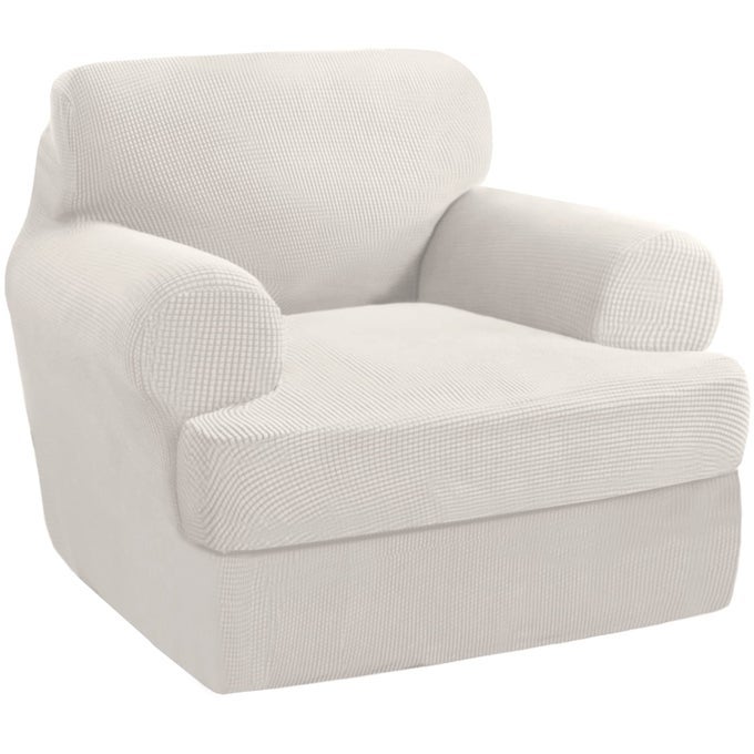 2 PIECES ARMCHAIR SLIPCOVER STRETCH COUCH COVERS FOR T CUSHION CHAIR SLIPCOVERS SOFT ARM CHIAR COVER FURNITURE COVERS WITH 1 INDIVIDUAL T SHAPE SEAT COVERS WIDTH UP TO 47 IVORY