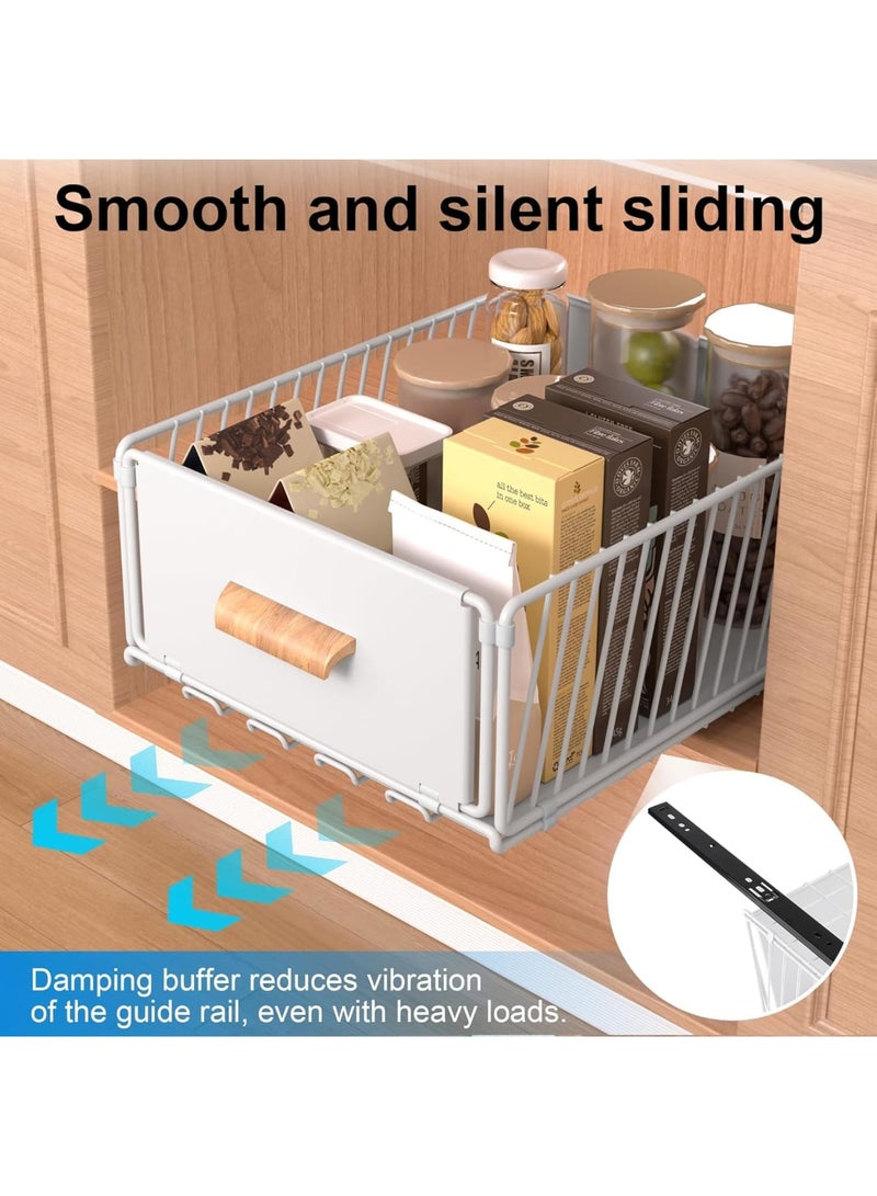 SYOSI Slide-Out Cabinet Organizer, No-Drill Pull-Out Shelf with Wooden Handles, Expandable Kitchen Storage Drawers for Kitchen, Pantry, Cupboards, Bathroom Cabinets (White, 30cm*40cm) - Image 5