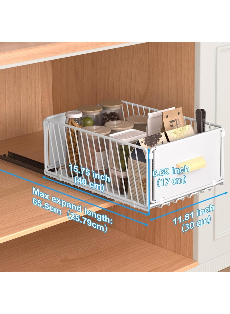 SYOSI Slide-Out Cabinet Organizer, No-Drill Pull-Out Shelf with Wooden Handles, Expandable Kitchen Storage Drawers for Kitchen, Pantry, Cupboards, Bathroom Cabinets (White, 30cm*40cm) - Image 2