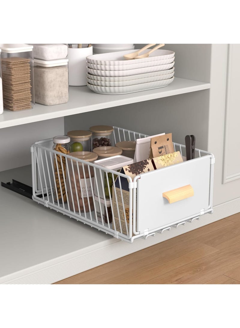 SYOSI Slide-Out Cabinet Organizer, No-Drill Pull-Out Shelf with Wooden Handles, Expandable Kitchen Storage Drawers for Kitchen, Pantry, Cupboards, Bathroom Cabinets (White, 30cm*40cm) - Image 1