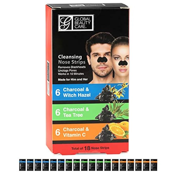 Global Beauty Care 18 Nose Cleansing Strips VARIETY PACK Charcoal with Tea Tree, Witch Hazel, & Vitamin C For Blackheads Removal Strips - 18 Ct - Image 5
