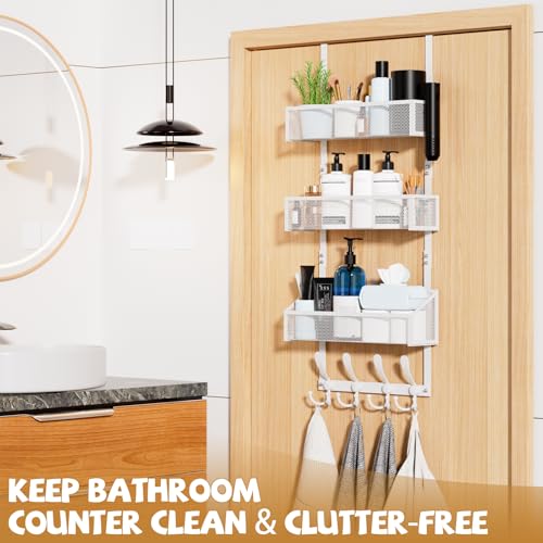 Kaiferty Over The Door Hooks Organizer, Coat Rack Over The Door Storage Hanger Towel Rack, Back of Door Storage Organizer for Bathroom,Bedroom,Kitchen,Office (White, 4-Tier) - Image 3