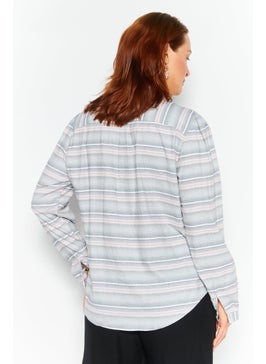 Weatherproof Women Split Neck Long Sleeve Striped Blouse, Grey Combo  - Image 4