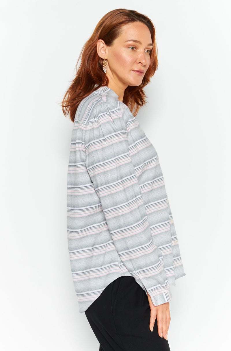 Weatherproof Women Split Neck Long Sleeve Striped Blouse, Multicolor - Image 3
