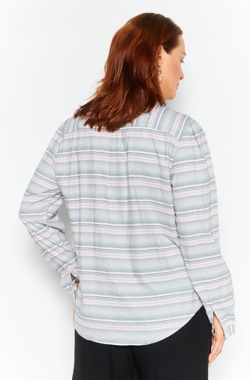 Weatherproof Women Split Neck Long Sleeve Striped Blouse, Multicolor - Image 4