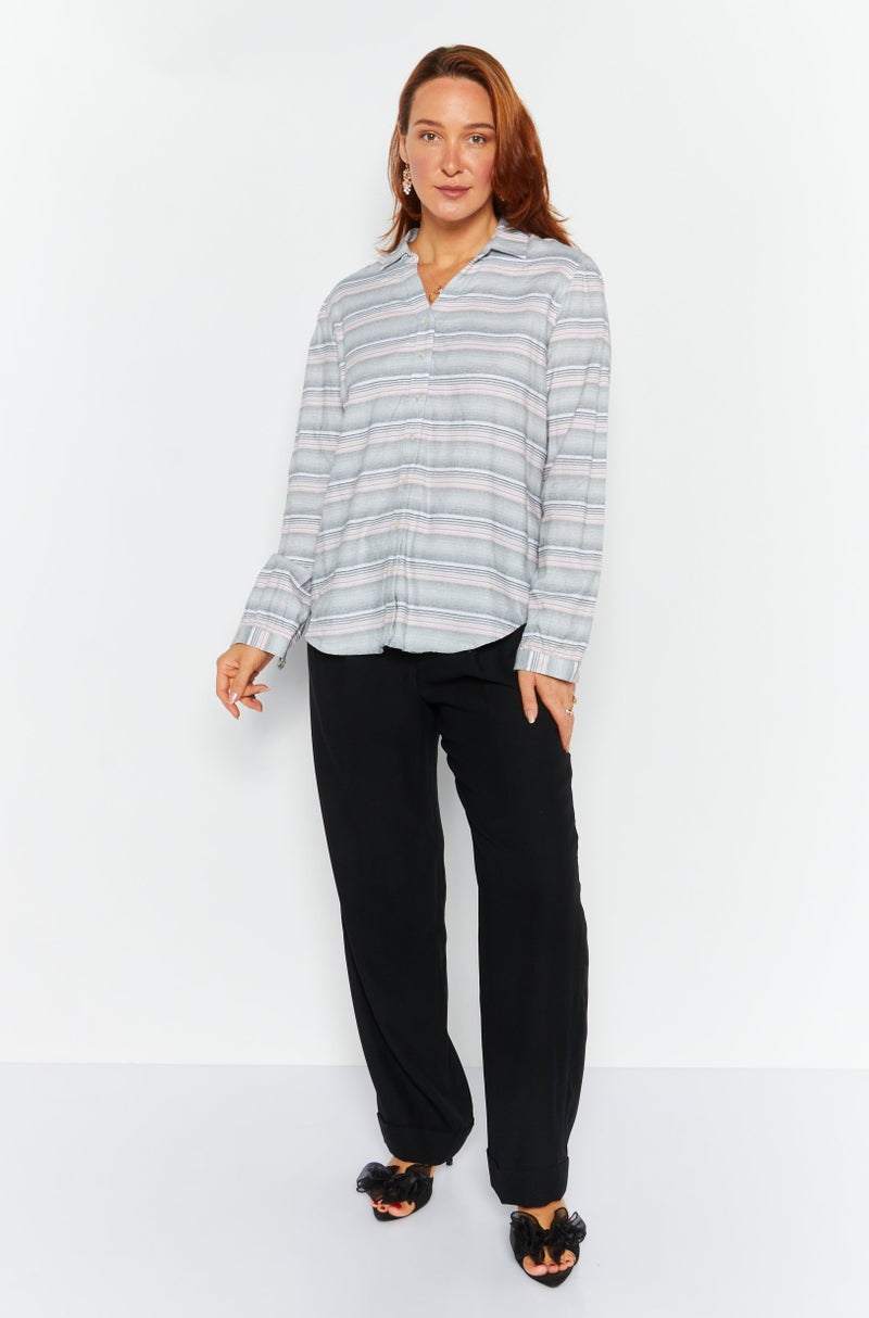 Weatherproof Women Split Neck Long Sleeve Striped Blouse, Multicolor - Image 2