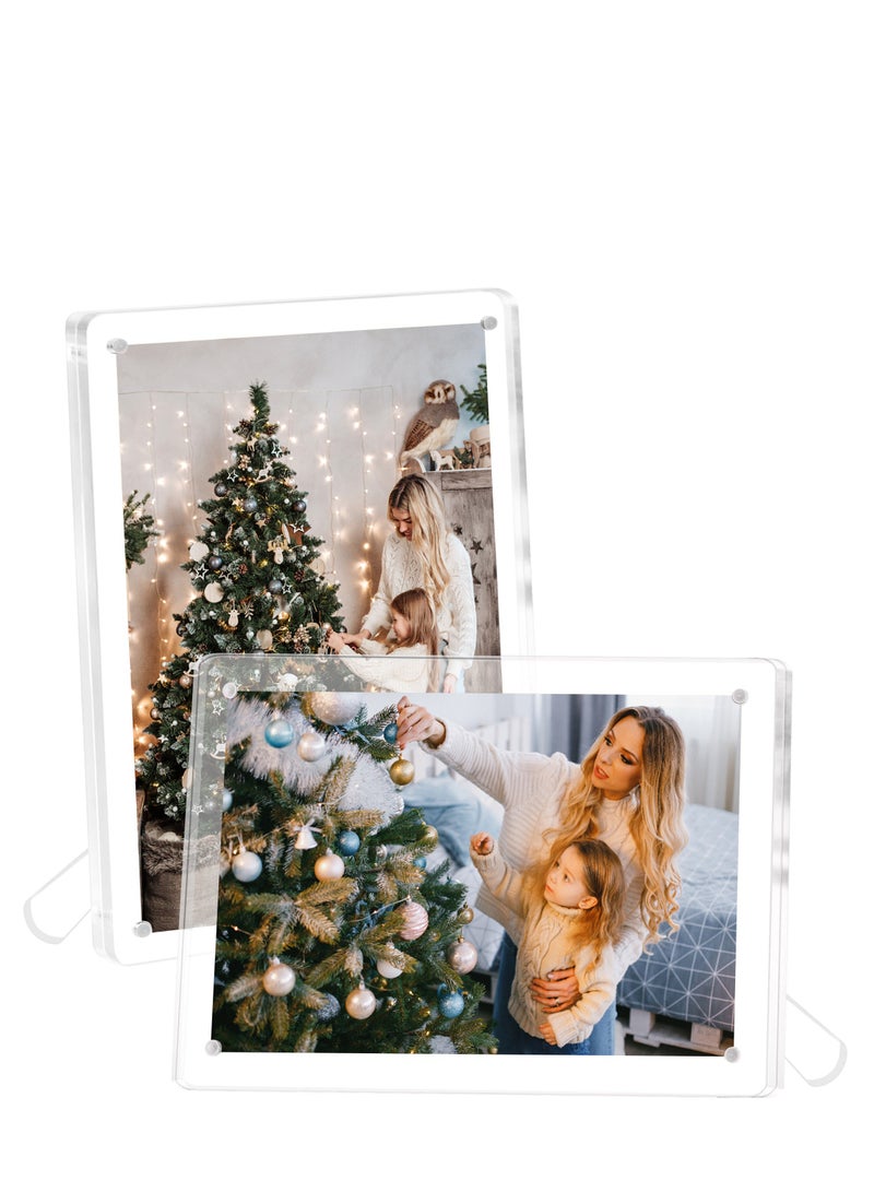 2 Pack Photo Frames Double Sided Acrylic Magnetic Picture Frame Desktop Postcard Display - Image 1