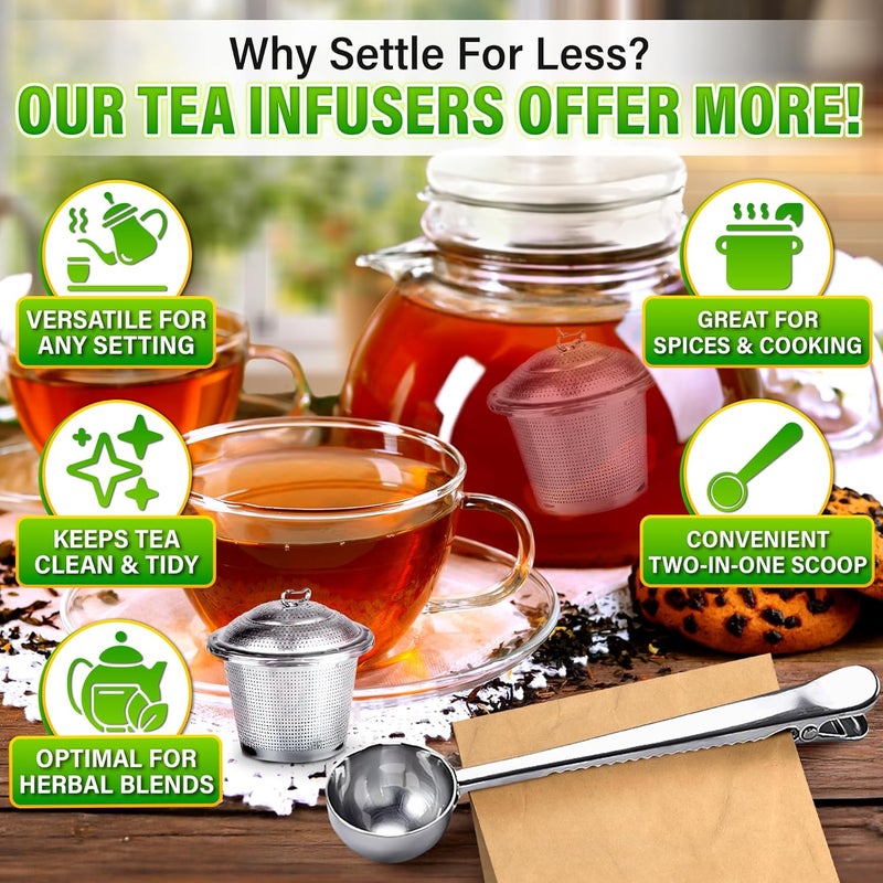 KETAR Set of 1 Large Tea Infuser, 2 Small Infuzers & Scoop With Bag Clip - Stainless Steel Infuser for Loose Leaf Tea Steeper Tea Strainers for Loose Tea Diffusers for Loose Tea - Loose Leaf Tea Infuser - Image 5