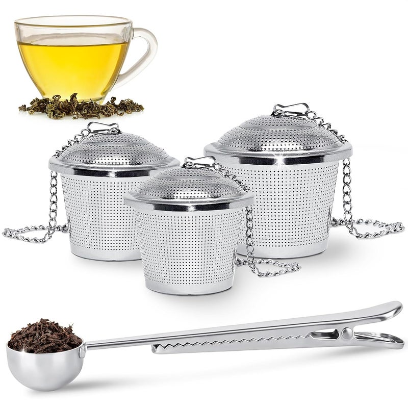 KETAR Set of 1 Large Tea Infuser, 2 Small Infuzers & Scoop With Bag Clip - Stainless Steel Infuser for Loose Leaf Tea Steeper Tea Strainers for Loose Tea Diffusers for Loose Tea - Loose Leaf Tea Infuser - Image 1