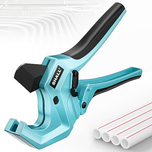 SHALL PVC Pipe Cutter, Cuts up to 2-1/2”, Heavy-Duty Aluminum Ratchet Pipe Cutter Tool for PVC, PPR, PE, PEX, Plastic Hoses & Plumbing Pipes, Fast Pipe Tube Cutters with High Performance SK5 Blade - Image 1