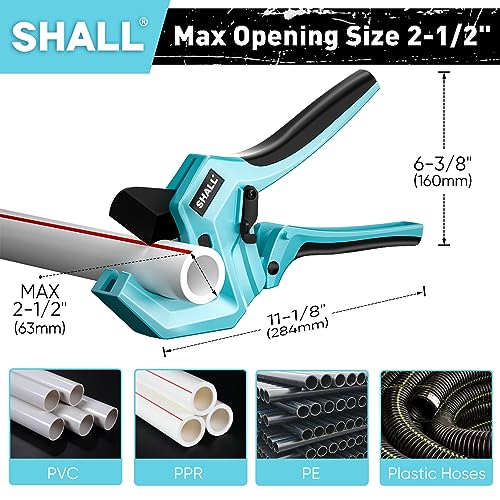 SHALL PVC Pipe Cutter, Cuts up to 2-1/2”, Heavy-Duty Aluminum Ratchet Pipe Cutter Tool for PVC, PPR, PE, PEX, Plastic Hoses & Plumbing Pipes, Fast Pipe Tube Cutters with High Performance SK5 Blade - Image 2