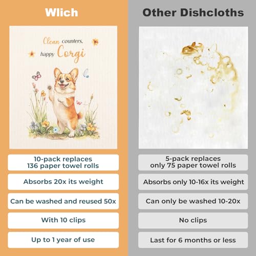 wlich 10PCS Swedish Dishcloths for Kitchen, Reusable Dish Rags for Washing Dishes with Clips, Non-Scratch Kitchen Towels and Dishcloths Sets, Washable Swedish Dish Cloths, No Odor(Dog) - Image 3