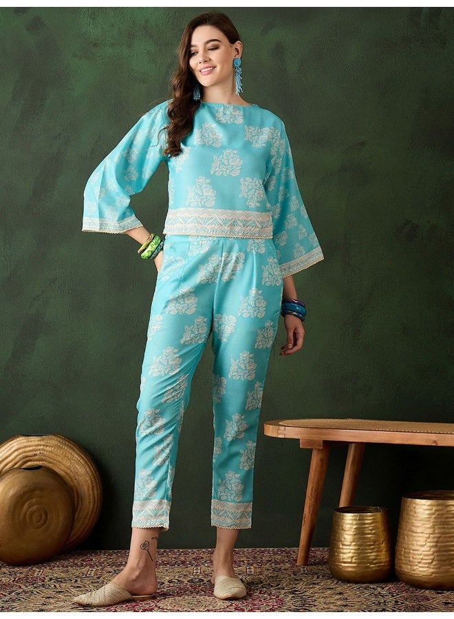 AKS Aqua Digital Printed Co-Ord Set  - Image 1