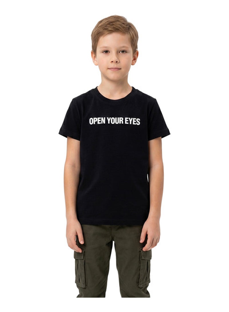 Andora "Open Your Eyes" Back Printed Boys T-Shirt - Black - Image 1