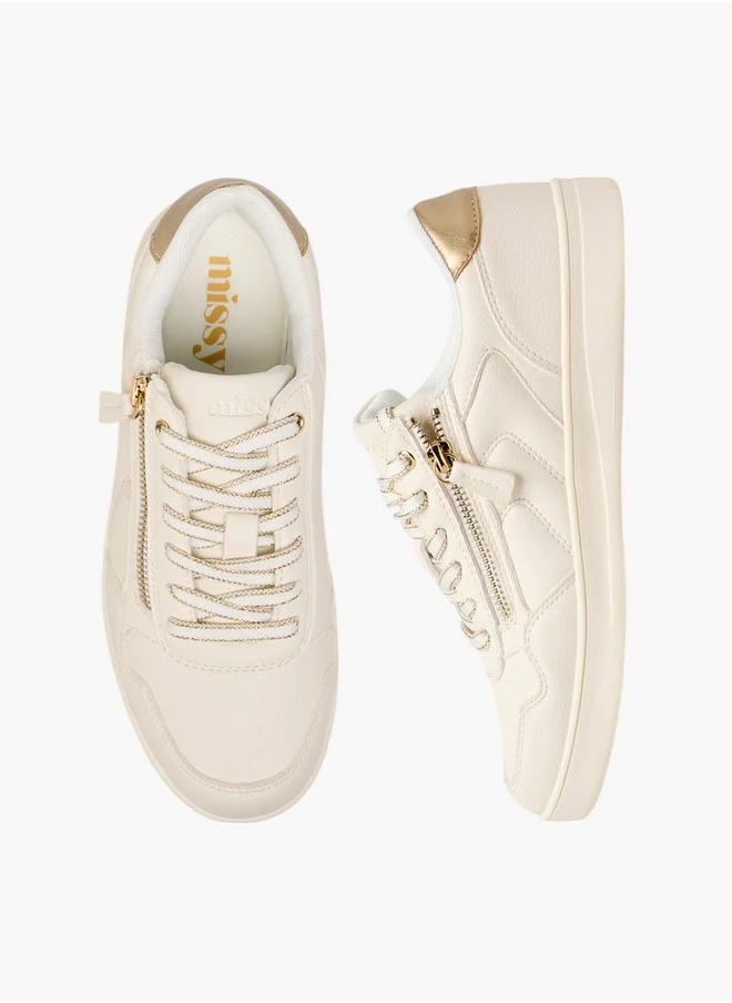ميسي Women Panelled Sneakers with Zip Detail and Lace-Up Closure