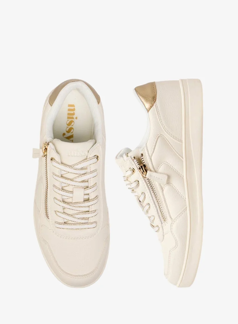 MISSY Women Panelled Sneakers with Zip Detail and Lace-Up Closure