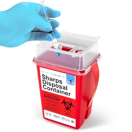 Shop Square Sharps Containers for Home Use, Needle Disposal, Sharps Disposal, Small Biohazard Containers - 1 Quart - Image 1