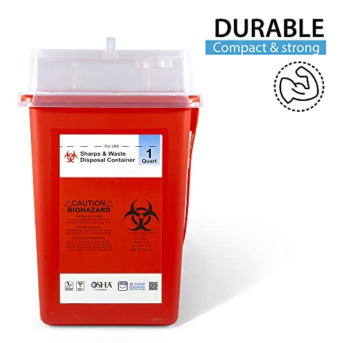 Shop Square Sharps Containers for Home Use, Needle Disposal, Sharps Disposal, Small Biohazard Containers - 1 Quart - Image 4