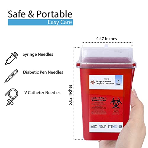 Shop Square Sharps Containers for Home Use, Needle Disposal, Sharps Disposal, Small Biohazard Containers - 1 Quart - Image 2
