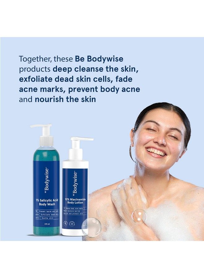 Be Bodywise Body Care Pack With 1% Salicylic Acid Body Wash & 10% Niacinamide Hydrating Lotion For Face & Body ; Prevents Body Acne Exfoliates & Promotes Glowing & Radiant Skin ; 575 Ml - Image 4