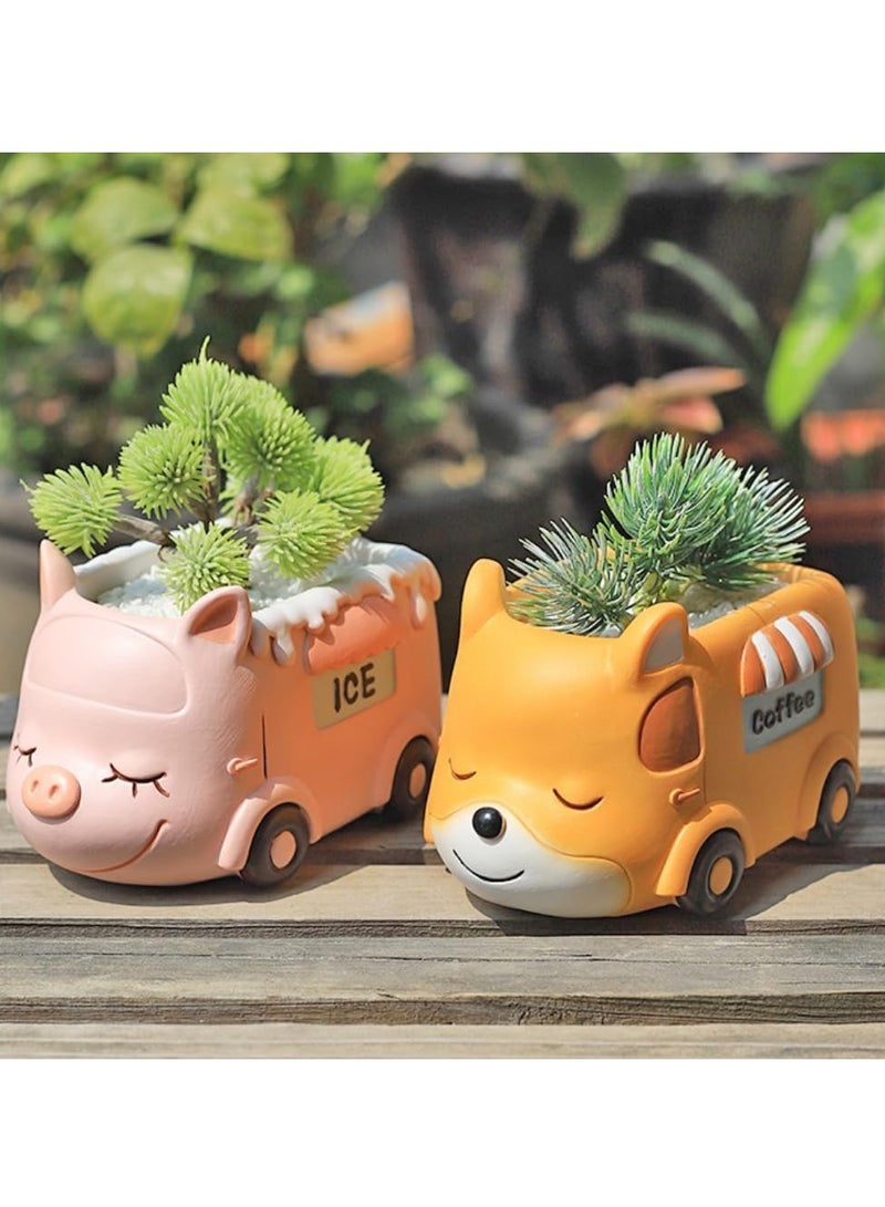 Generic Resin Succulent Plant Pot, Camper Car Succulent Plant Pot/Plant Pot/Flower Pot/Bonsai Pot for Herbs, Succulents, Cactus Pen Holder, Suitable for Micro Landscape Home Decoration (Cake Car)  - Image 4