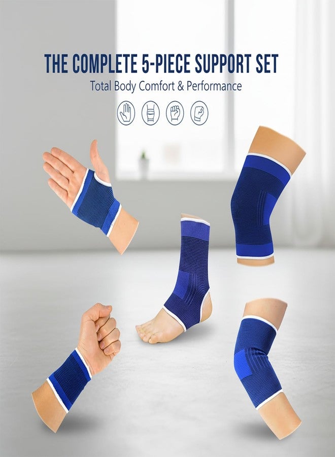 BNYD Knee Braces, Elbow Sleeve, Palm Support, Wrist Compression Band, Ankle Wrap Support Brace Set of 5 Pairs - Image 2