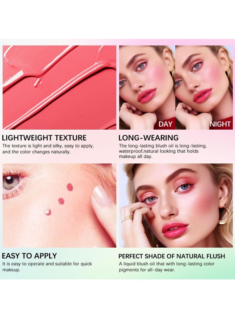 SYOSI 2 Pcs Color Changing Blush Oil, Color Changing Liquid Blush Waterproof and Long-lasting Blush Long Lasting Moisturizing Lightweight Blush Natural Glossy Finish Makeup (Green, Pink) - Image 3