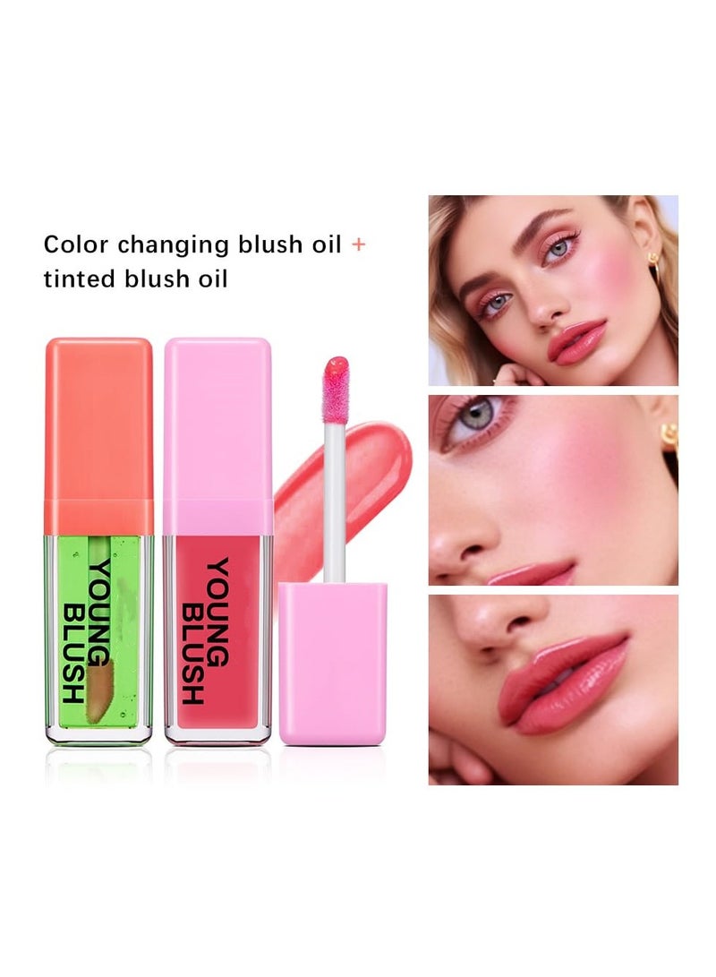 SYOSI 2 Pcs Color Changing Blush Oil, Color Changing Liquid Blush Waterproof and Long-lasting Blush Long Lasting Moisturizing Lightweight Blush Natural Glossy Finish Makeup (Green, Pink) - Image 2