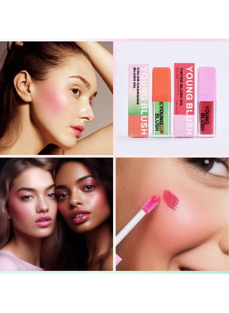 SYOSI 2 Pcs Color Changing Blush Oil, Color Changing Liquid Blush Waterproof and Long-lasting Blush Long Lasting Moisturizing Lightweight Blush Natural Glossy Finish Makeup (Green, Pink) - Image 4