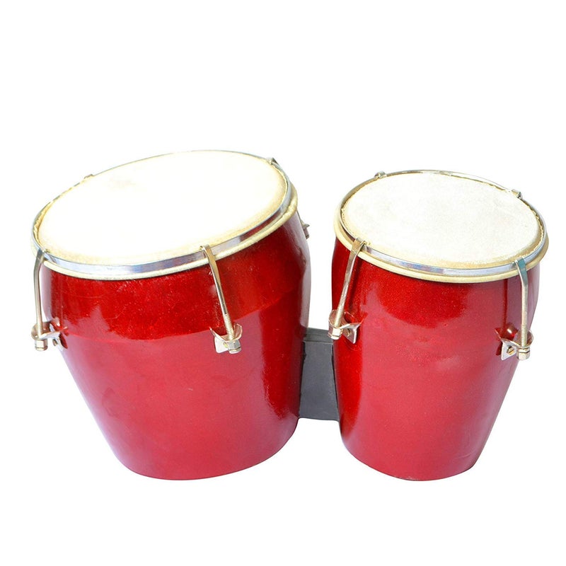 QUEENBRASS 7 inch Size Professional Long Lasting Two Piece Wooden Bongo Drum Set - Red - Image 1