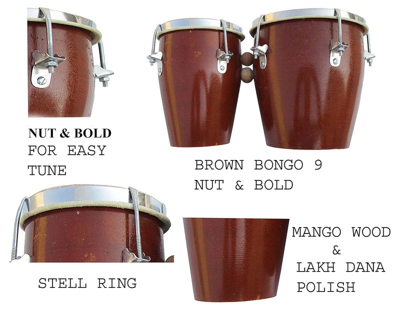 QUEENBRASS 7 inch Size Professional Long Lasting Two Piece Wooden Bongo Drum Set - Red - Image 2