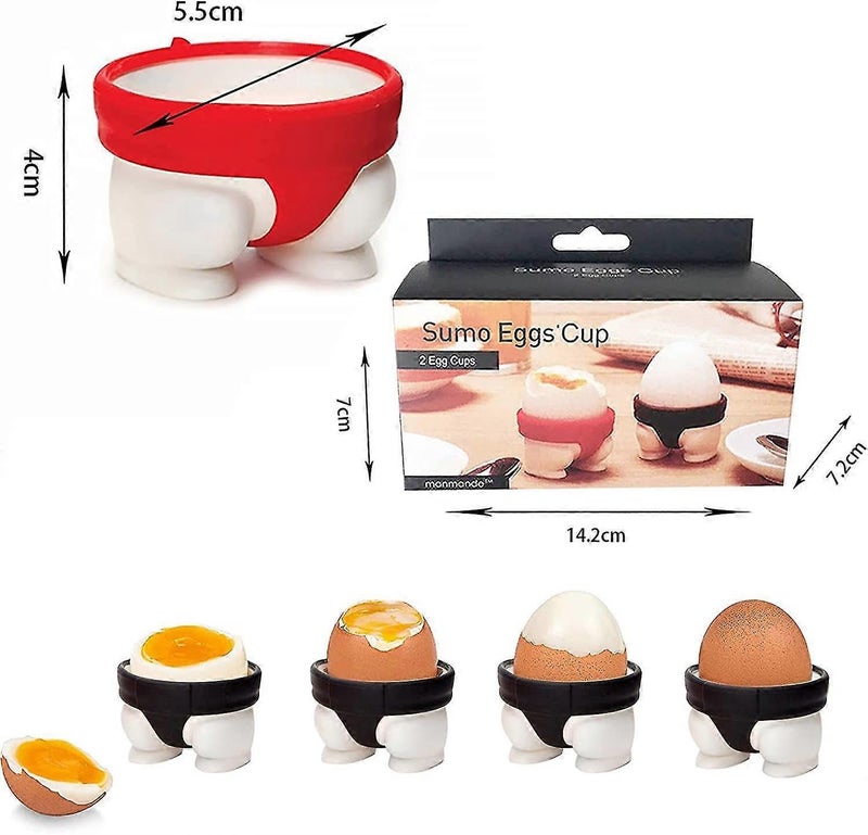 Baskety Unique Sumo Design Egg Holders Red or Black Ideal for Soft Hard Eggs Set of 2 - Image 2