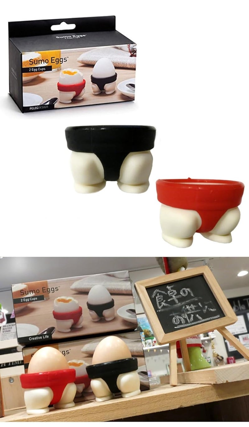 Baskety Unique Sumo Design Egg Holders Red or Black Ideal for Soft Hard Eggs Set of 2 - Image 4
