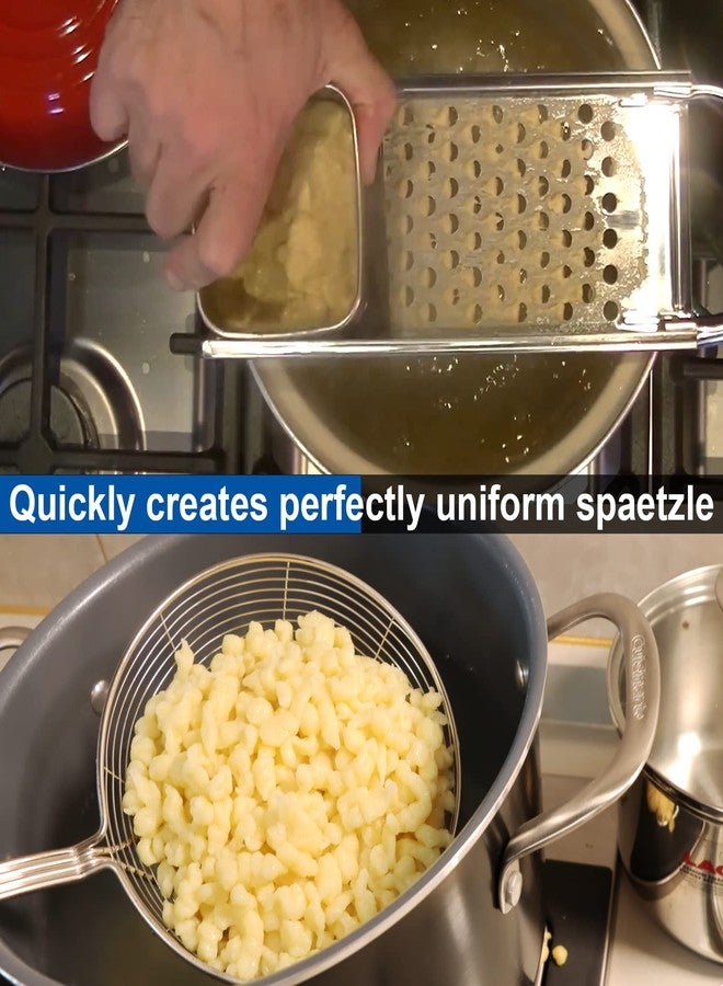 KEISSCO Premium Grade Stainless Steel Spaetzle Maker with Silicone Spatula, Stainless Steel Spider Strainer Skimmer Spoon Pasta Strainer, Homemade Traditional German Egg Noodle Dumpling Making Tool Set - Image 4